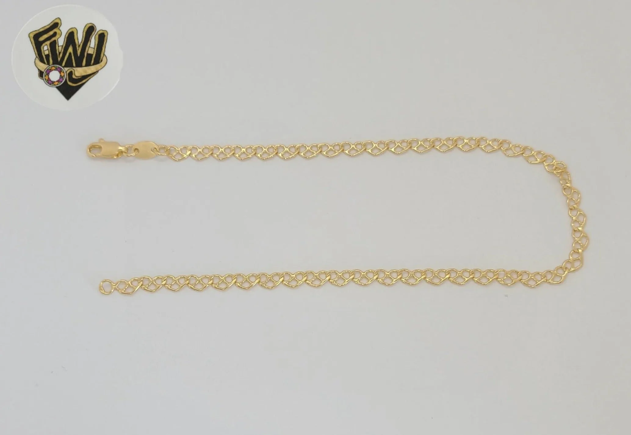 (1-0088-1) Gold Laminate - 3.5mm Heart Link Anklet - 10” - BGF