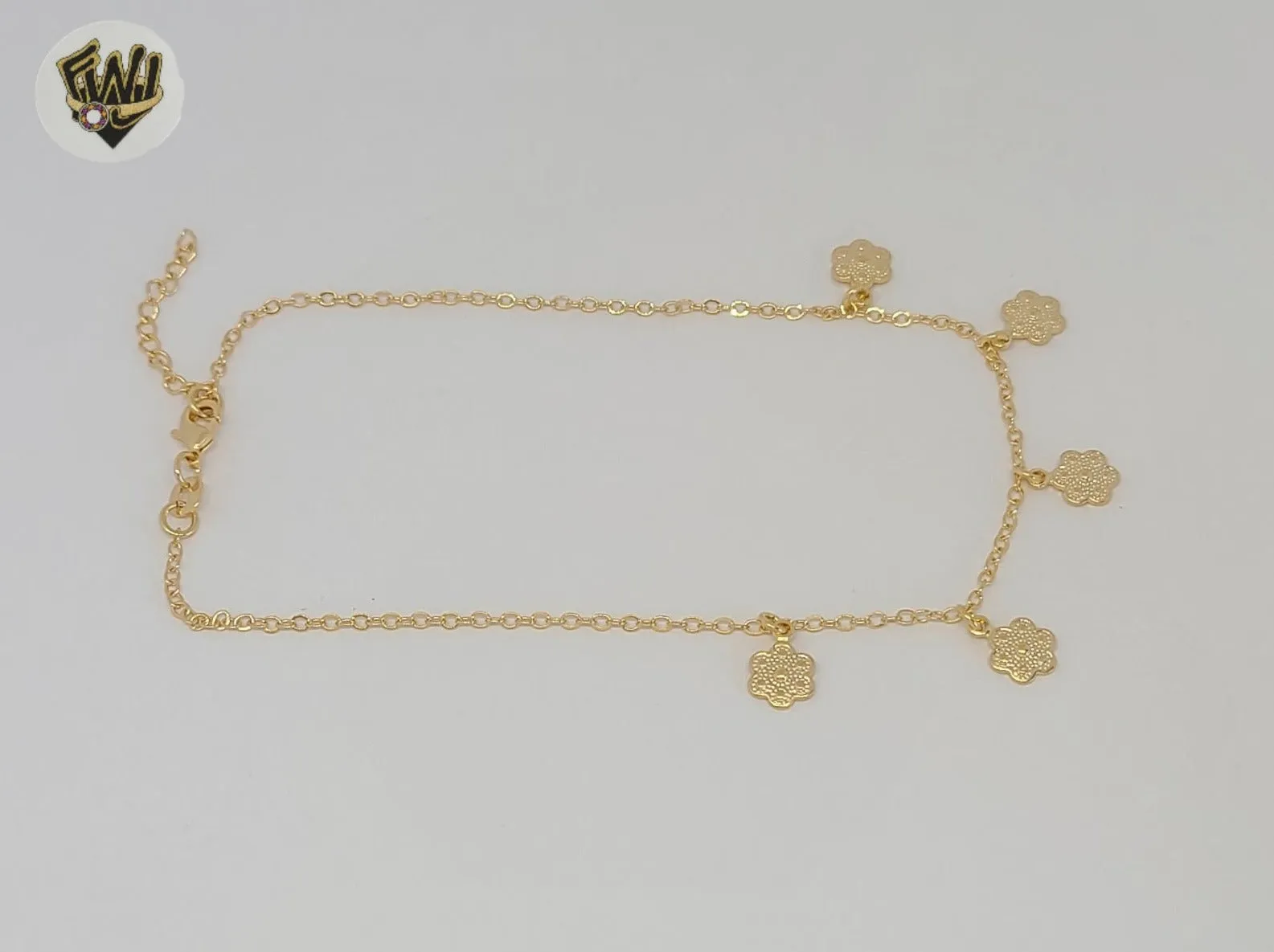 (1-0148) Gold Laminate - 1.5mm Link Charms Anklet - 9.5 - BGF