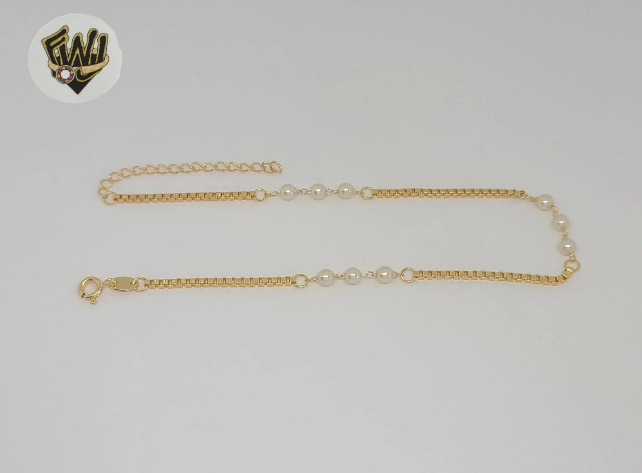 (1-0268) Gold Laminate - 2mm Link Pearls Anklet - 10 - BGF