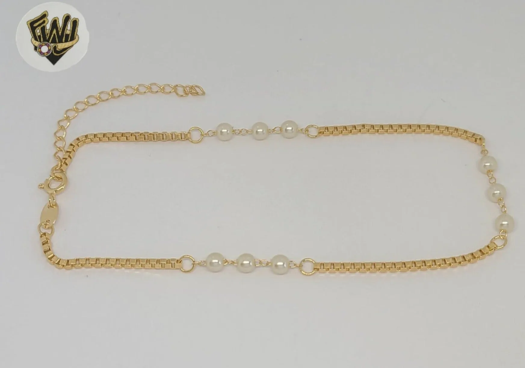 (1-0268) Gold Laminate - 2mm Link Pearls Anklet - 10 - BGF