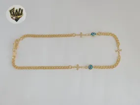 (1-0269) Gold Laminate - 3mm Link Evil Eye Anklet - 10 - BGF