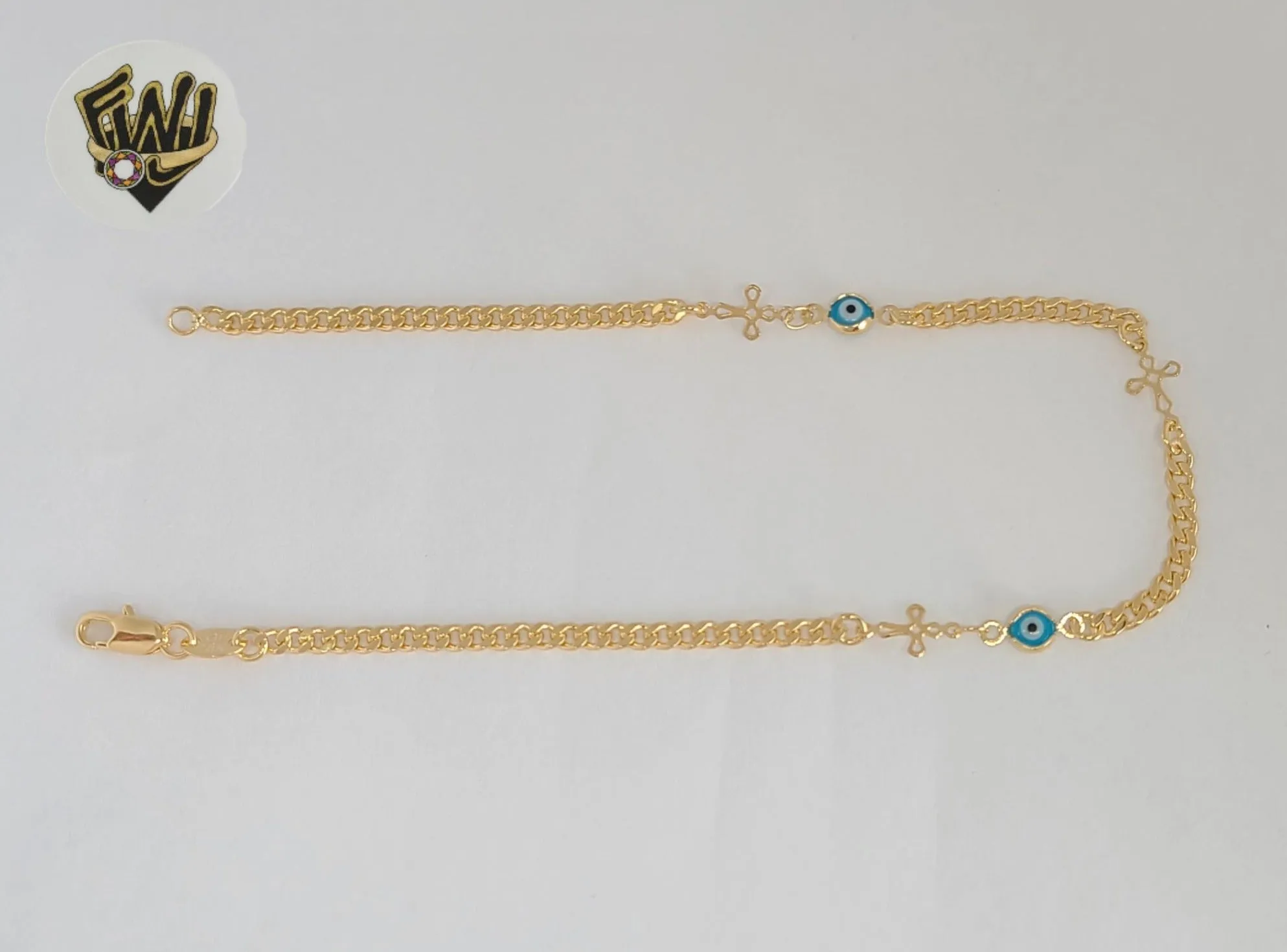 (1-0269) Gold Laminate - 3mm Link Evil Eye Anklet - 10 - BGF