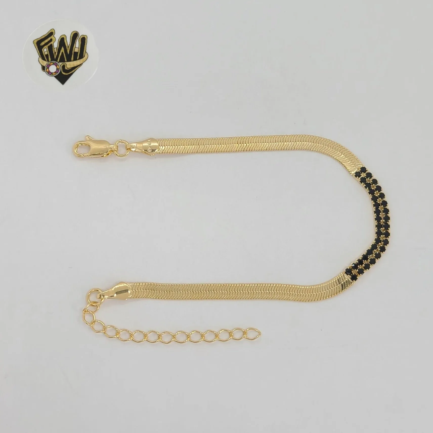 (1-0433-1) Gold Laminate - 4mm Herringbone Link Zircon Bracelet - 7 - BGF