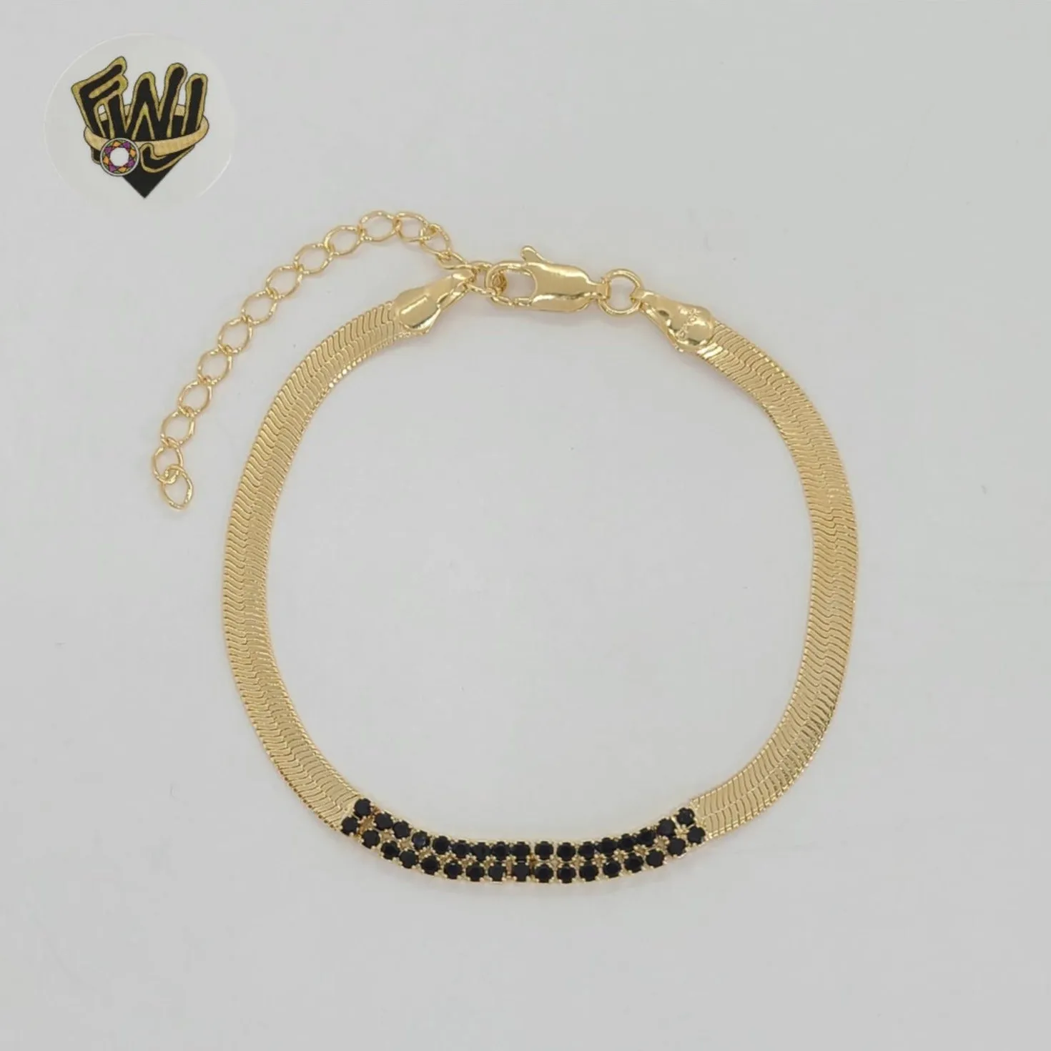 (1-0433-1) Gold Laminate - 4mm Herringbone Link Zircon Bracelet - 7 - BGF