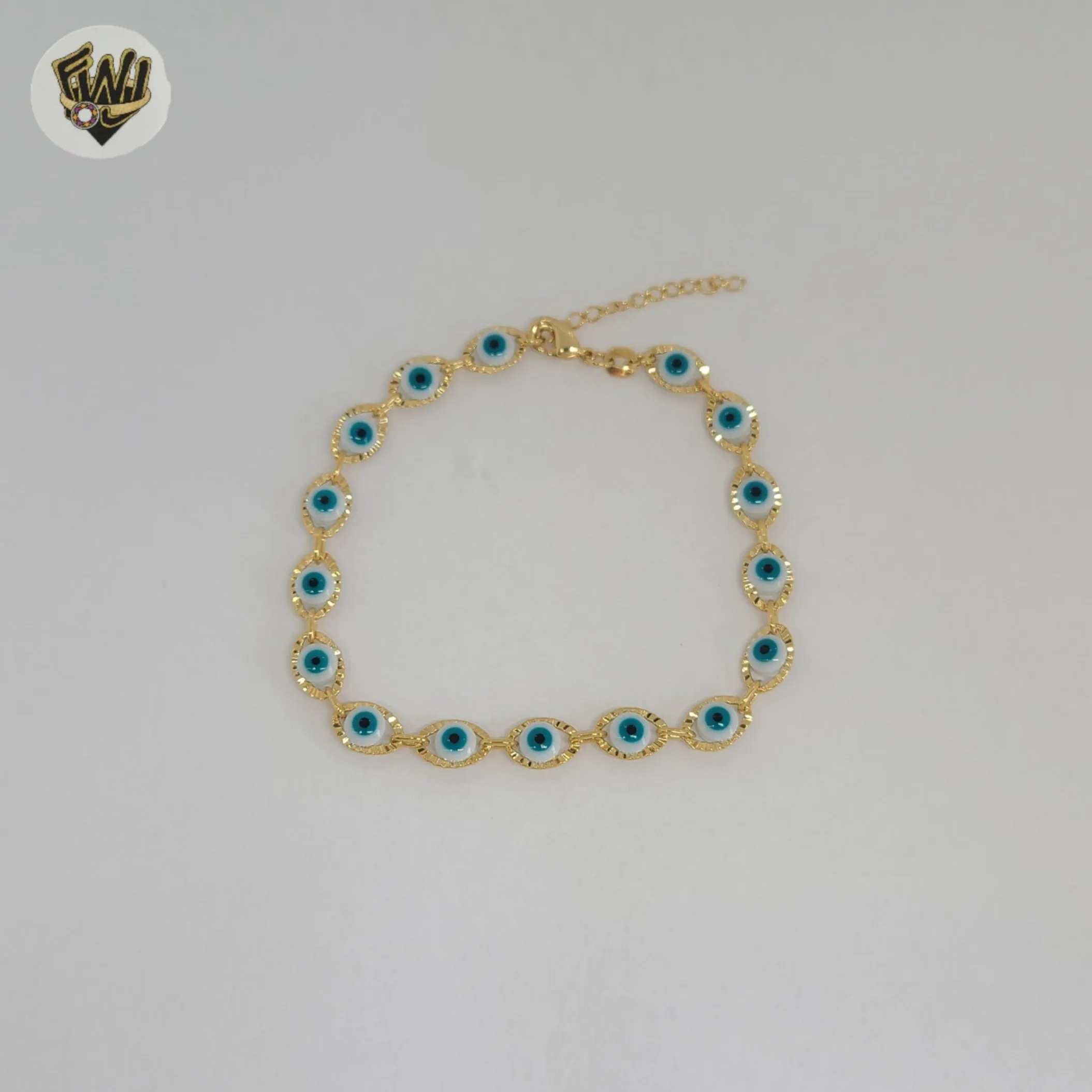 (1-0641) Gold Laminate - 6.5mm Evil Eye Bracelet - 7.5 - BGF