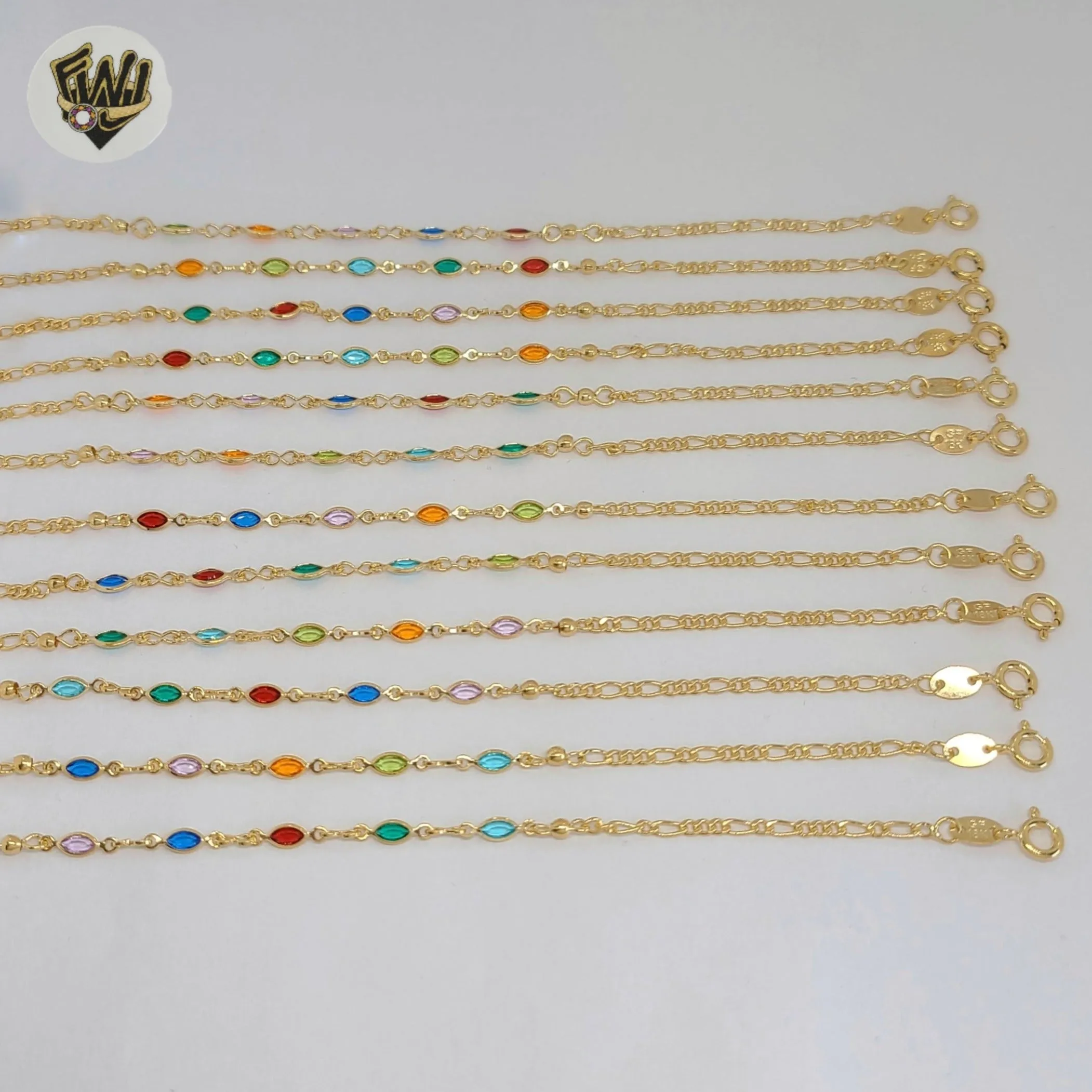 (1-0644) Gold Laminate - 2.5mm Link Multicolor Ovals Bracelet - 7.5 - BGF