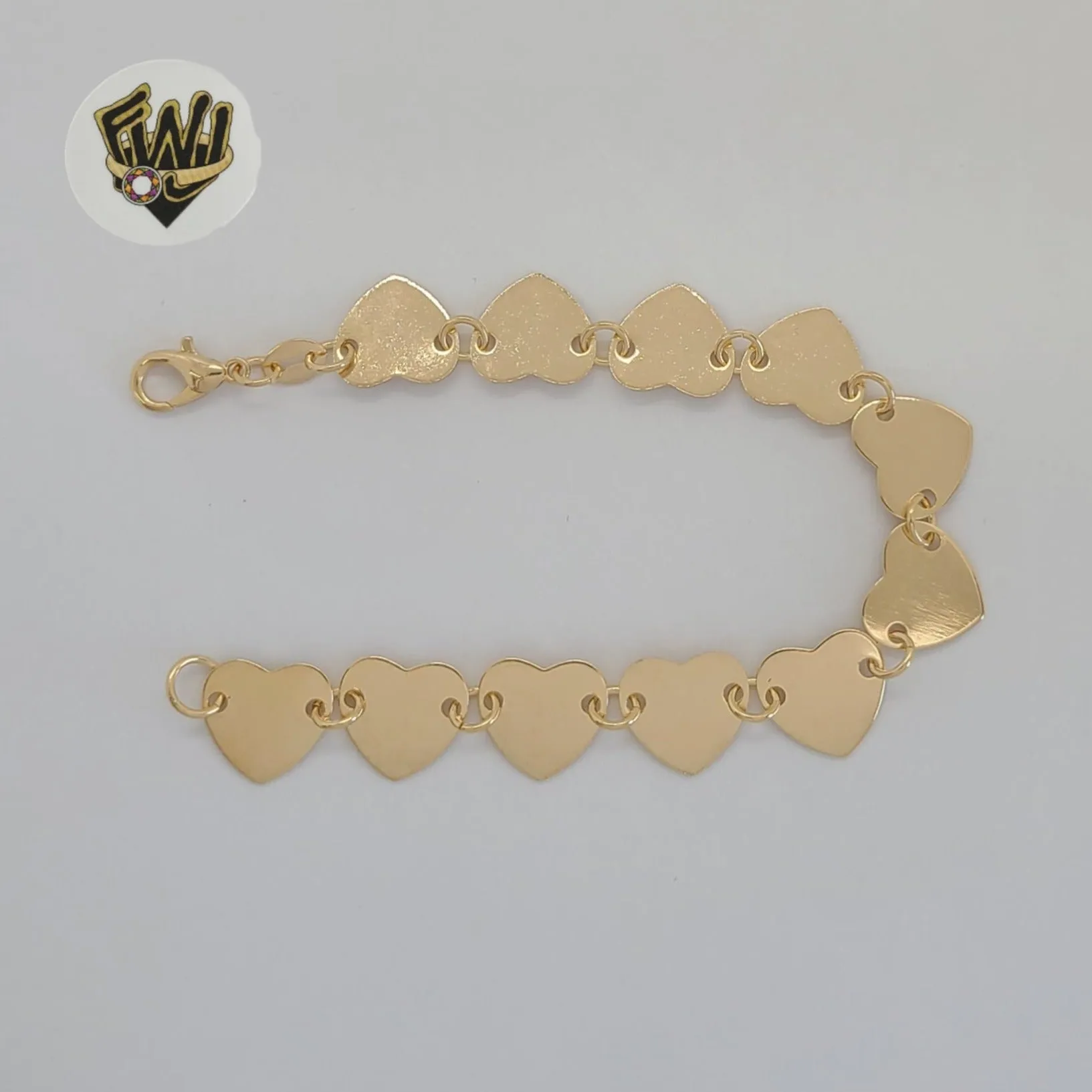 (1-0723) Gold Laminate - 11mm Heart Link Bracelet - 7 - BGF