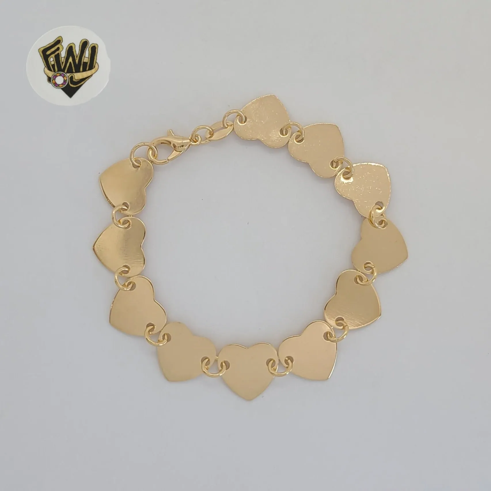 (1-0723) Gold Laminate - 11mm Heart Link Bracelet - 7 - BGF