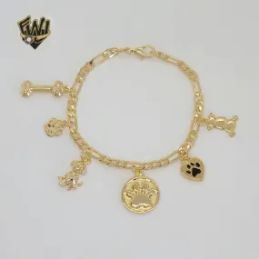 (1-0728) Gold Laminate - 4mm Figaro Link Charms Bracelet - 7 - BGF