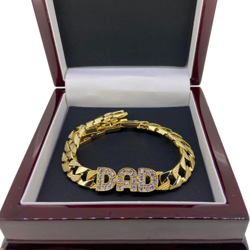 11mm Gold Filled Dad Curb Chaps Bracelet Stones 8/9 Inch