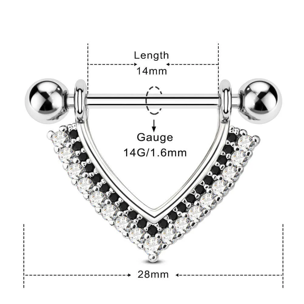 14G Double Layer CZ Black Dangle Nipple Rings