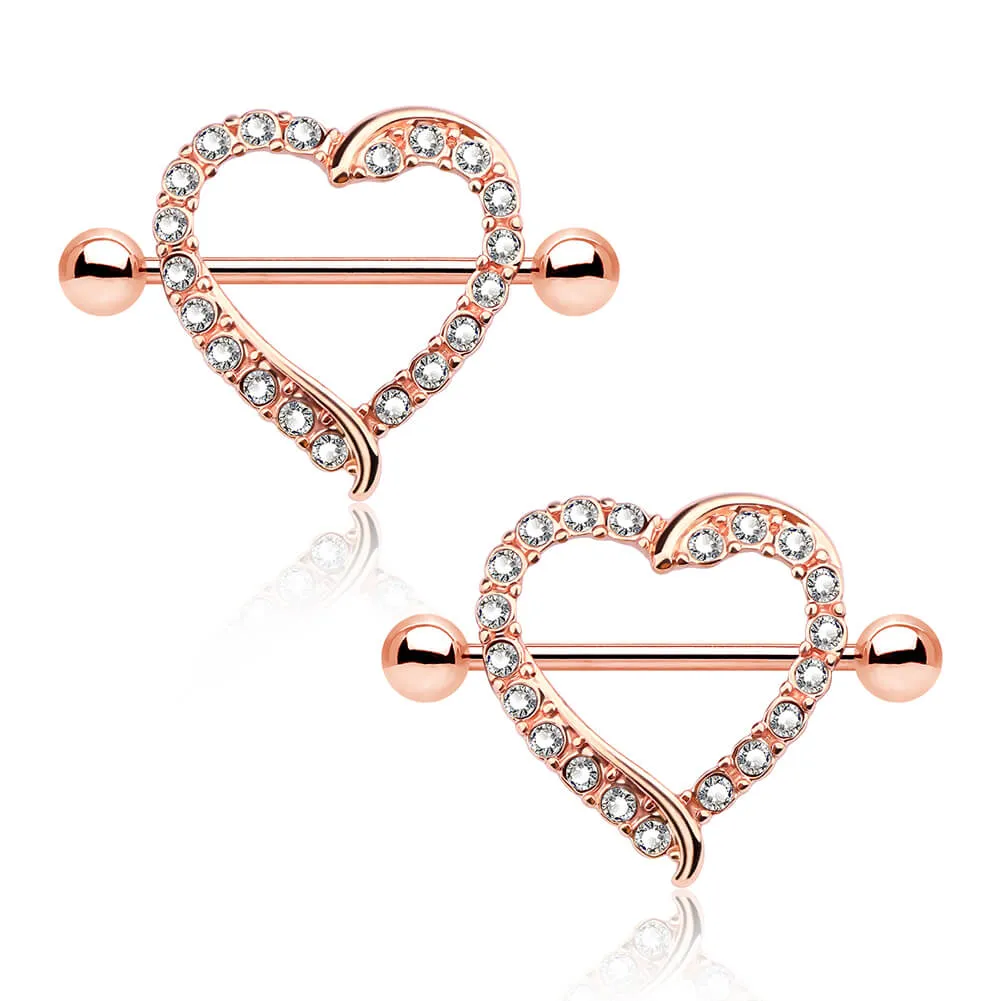 14G Luxury Heart CZ Nipple Shields Shields Set Rose Gold Nipple Rings