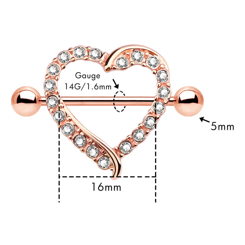 14G Luxury Heart CZ Nipple Shields Shields Set Rose Gold Nipple Rings