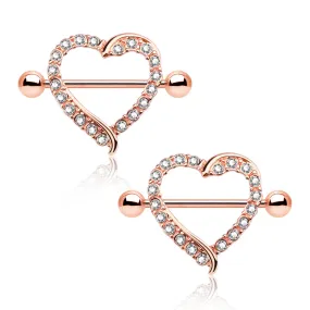 14G Luxury Heart CZ Nipple Shields Shields Set Rose Gold Nipple Rings