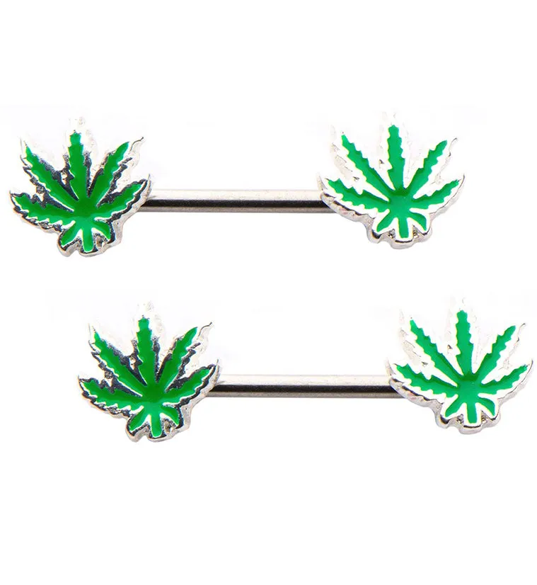 14G Pot Leaf Nipple Rings Barbell