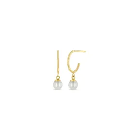 14k Dangling Pearl Huggie Hoops