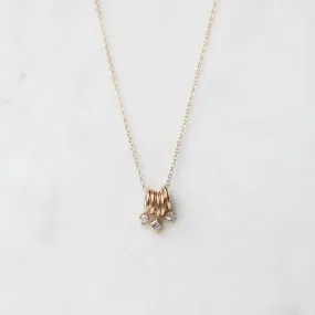 14k Gold 5 Tiny Rings Necklace with Mixed Diamonds