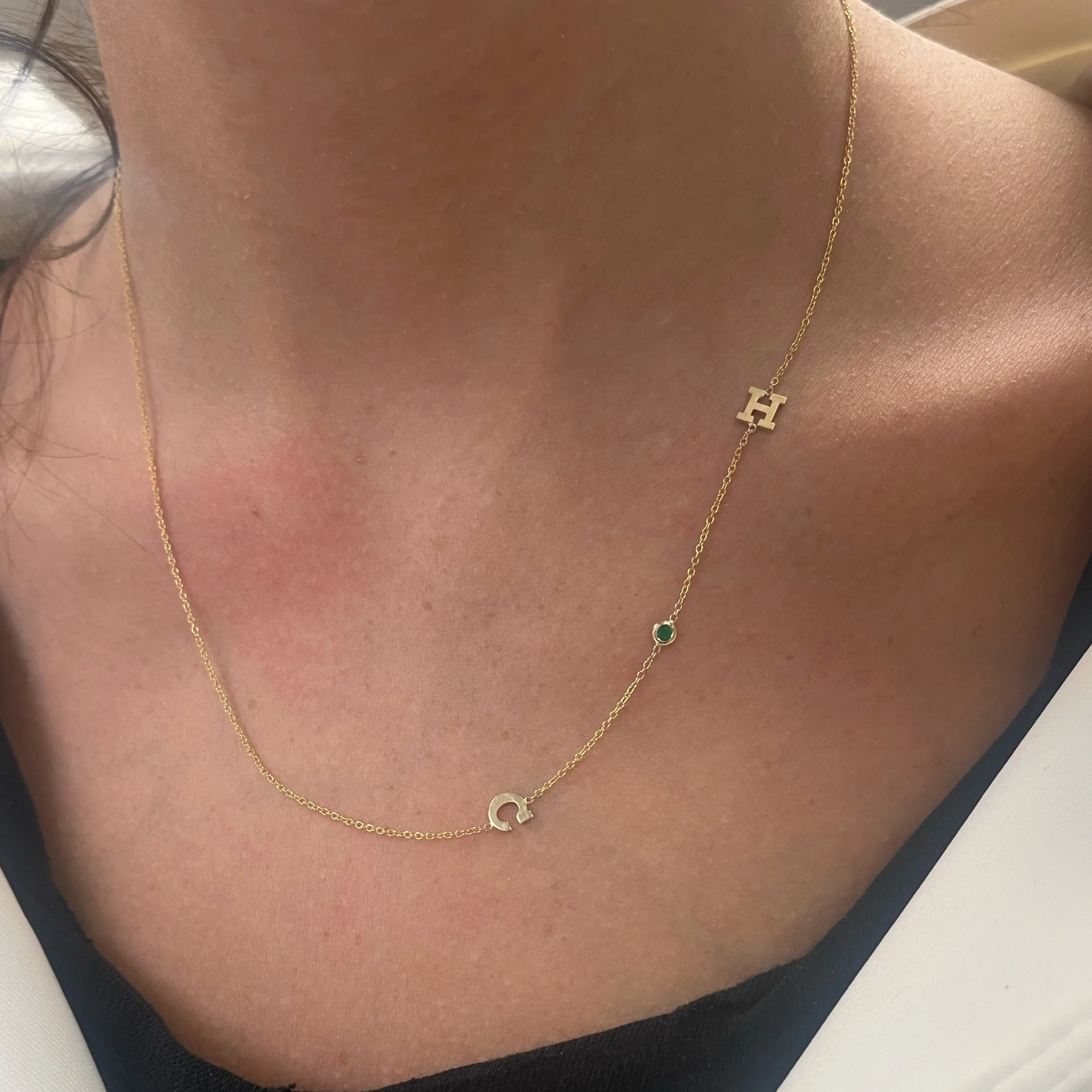 14K Gold Initial and Birthstone Necklace