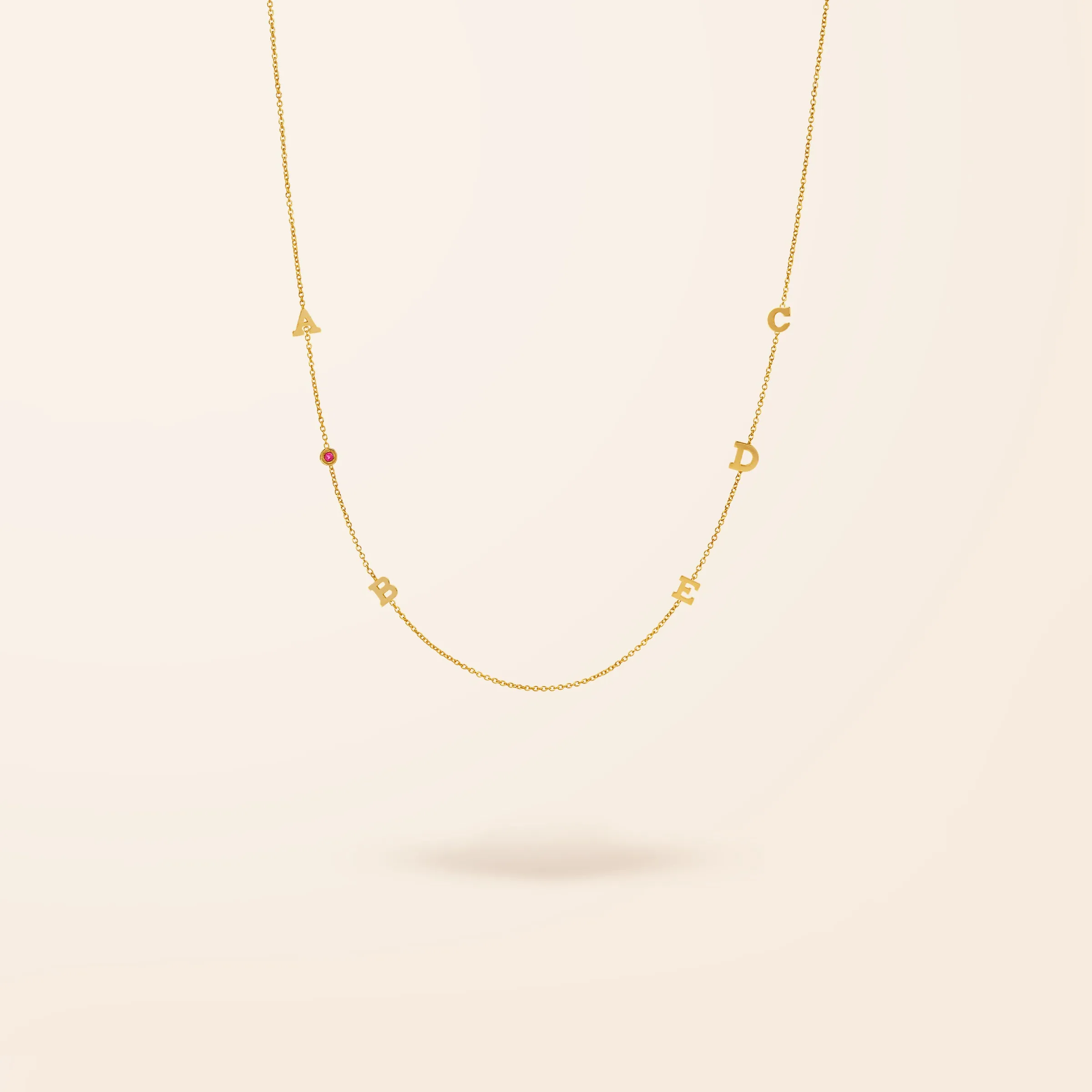 14K Gold Initial and Birthstone Necklace