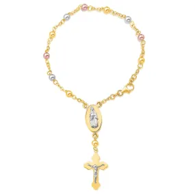 14K Tri-Color Gold Rosary Style Bracelet