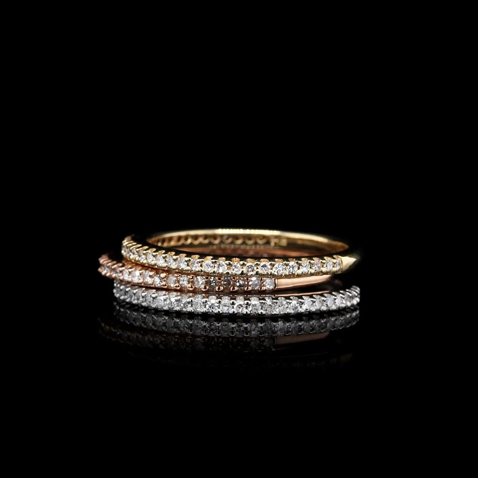 14K Tricolor Gold Estate Diamond Stack Rings