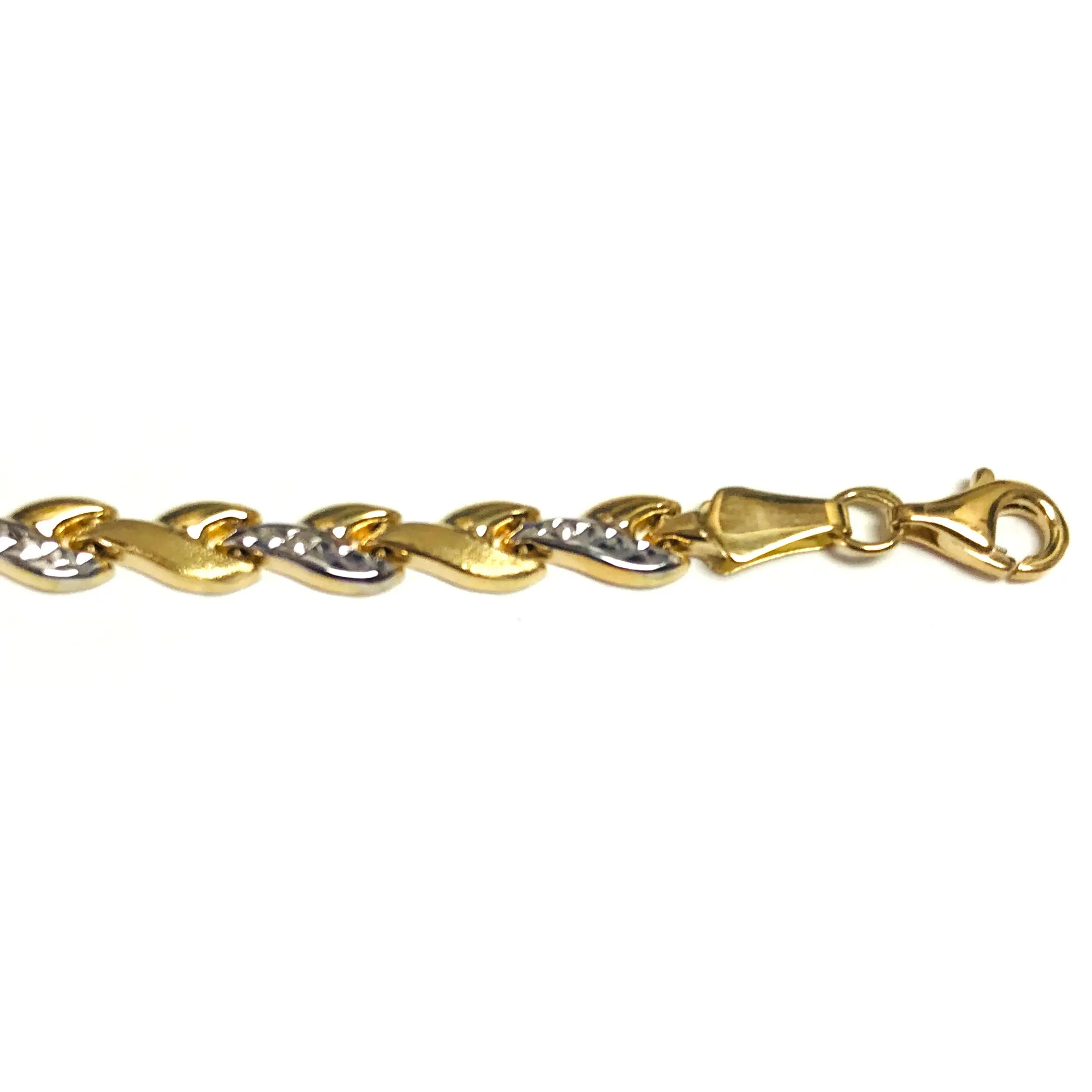 14k Yellow And White Gold Heart Link Bracelet, 7,25