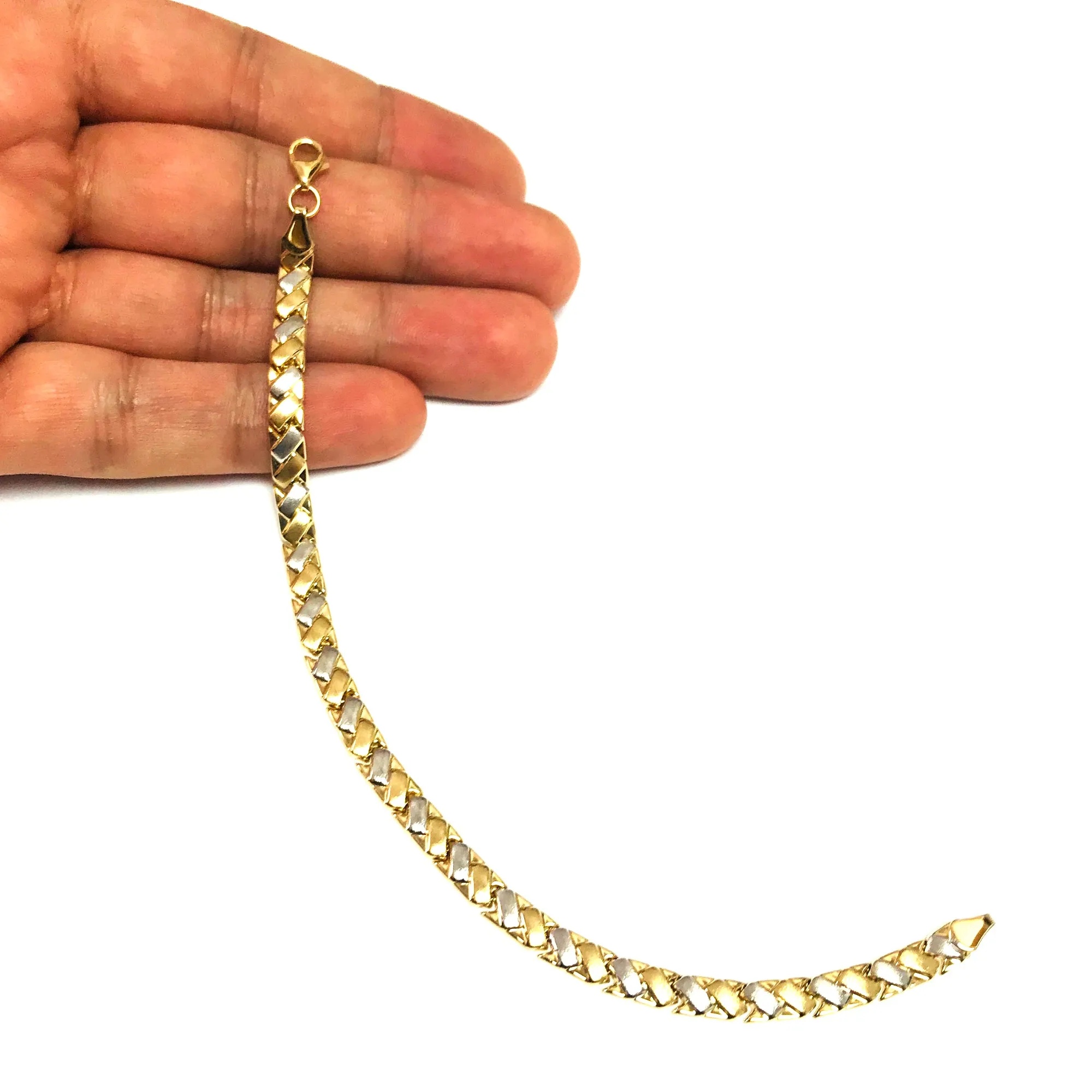 14k Yellow And White Gold Weaved Links Bracelet, 7,25