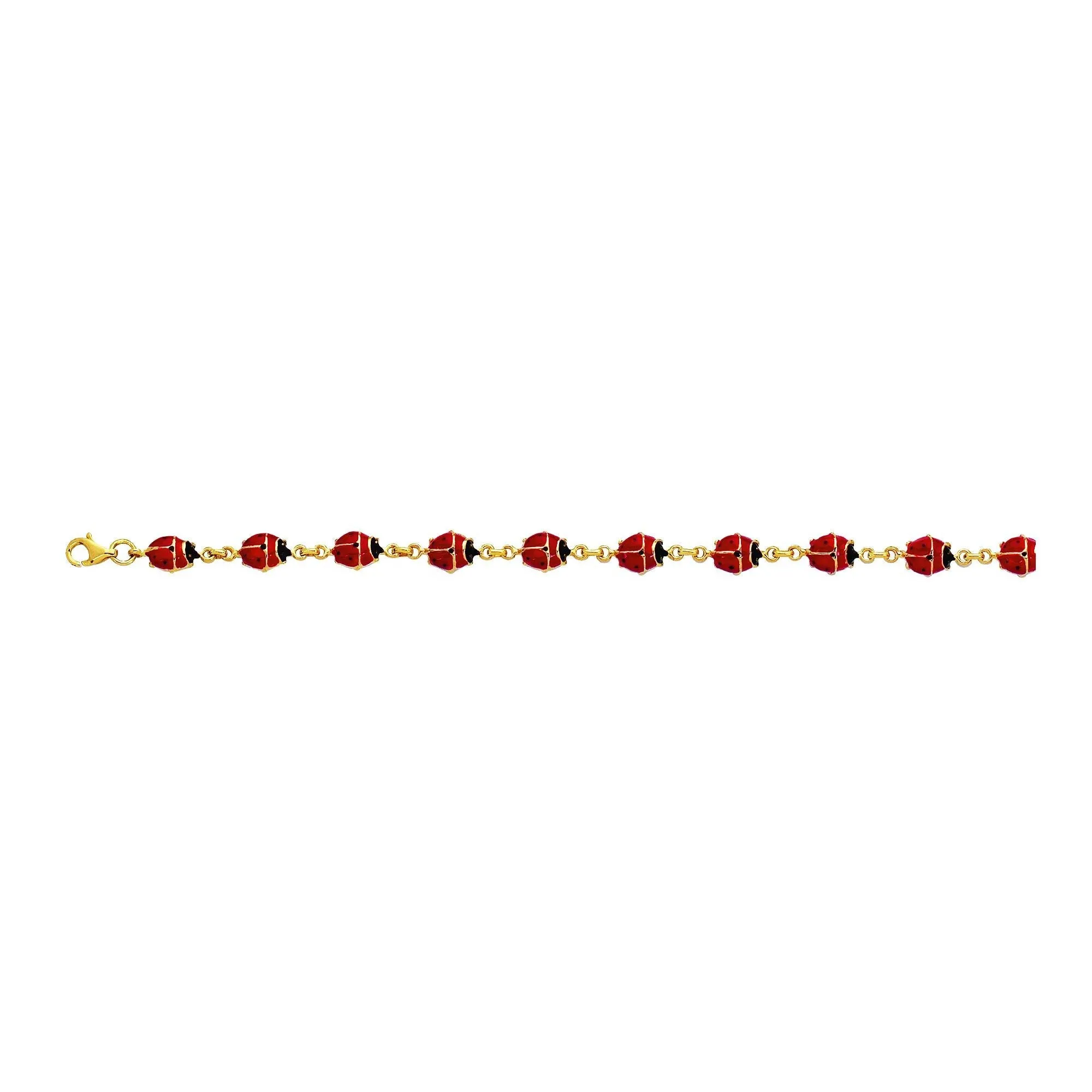 14k Yellow Gold Enamel Ladybug Fancy Bracelet, 7