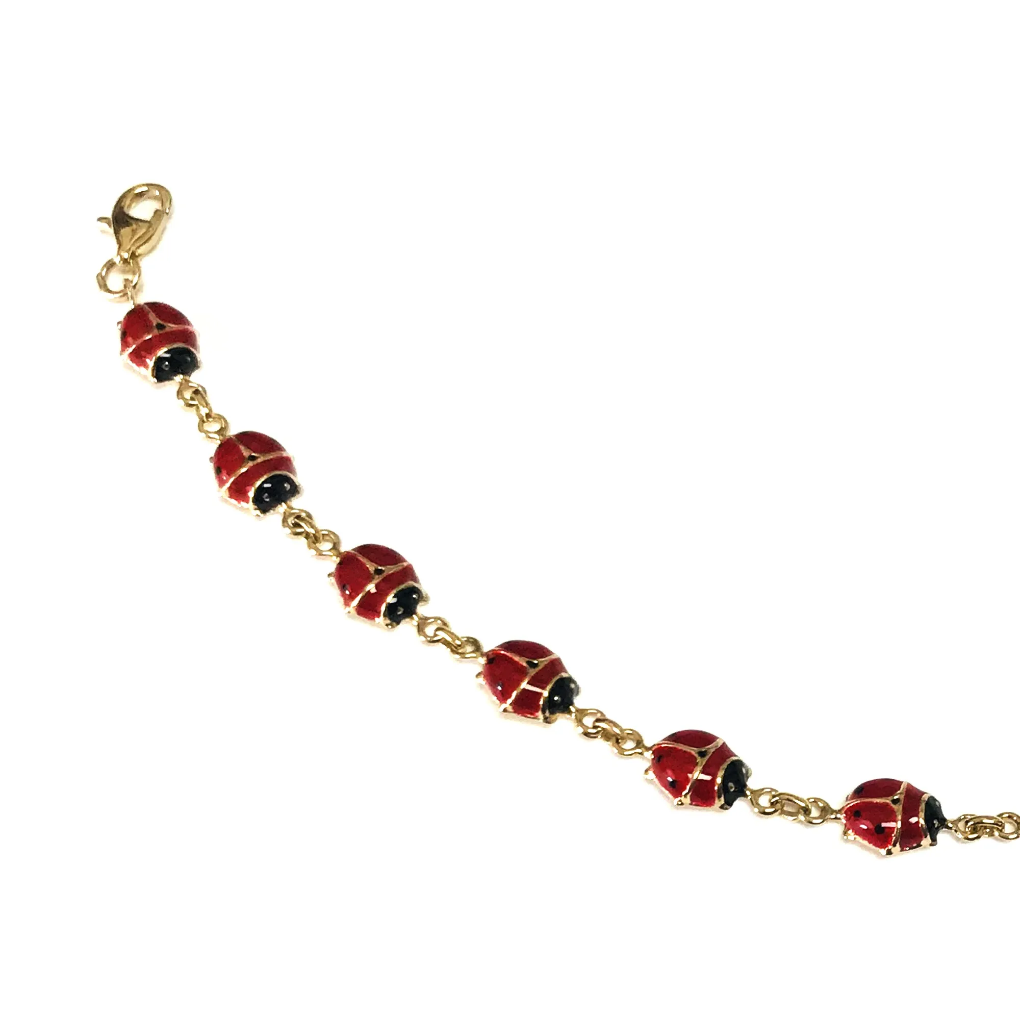 14k Yellow Gold Enamel Ladybug Fancy Bracelet, 7