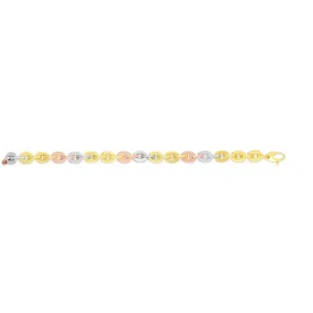 14k Yellow White And Rose Gold Oval Link Bracelet, 7.5