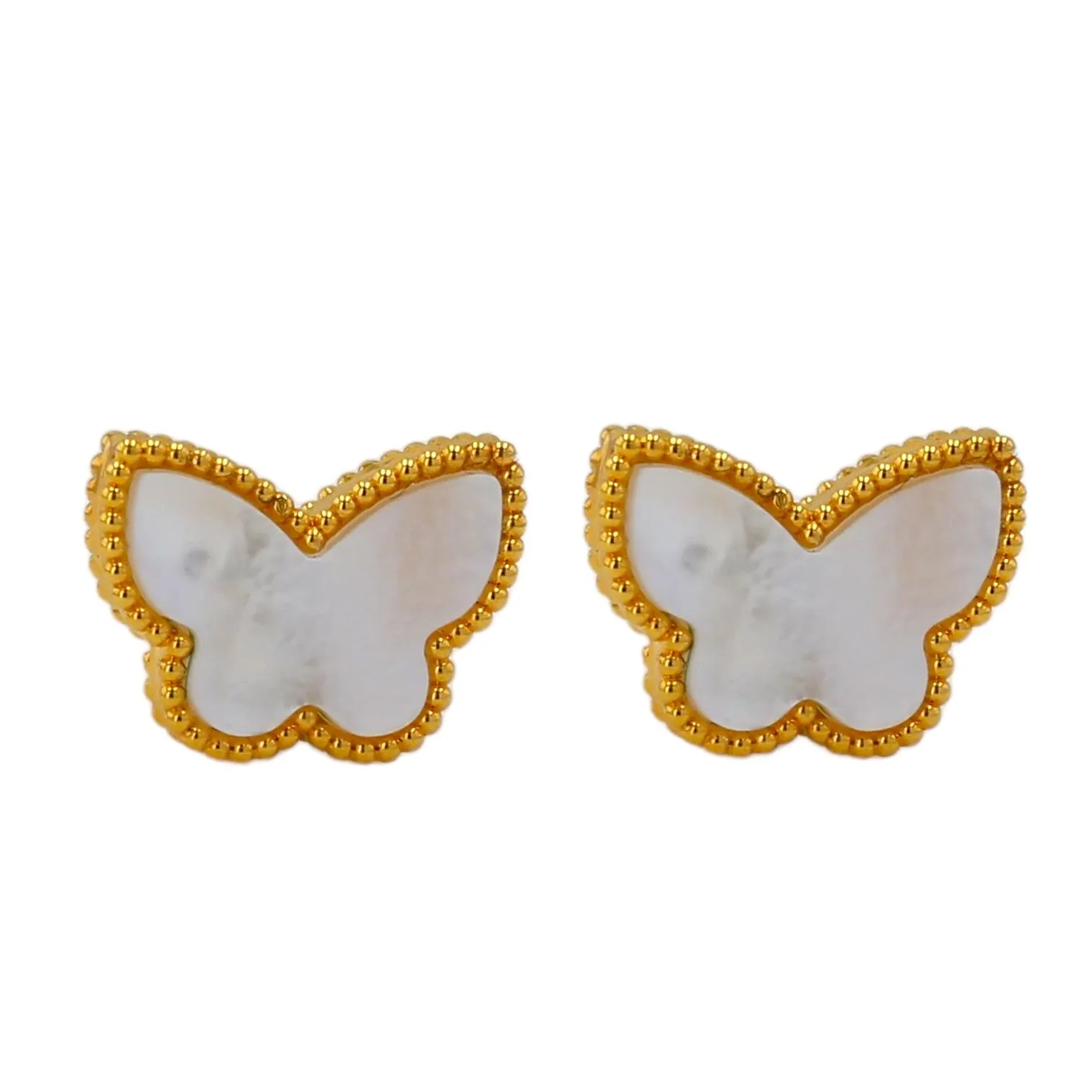 18k yellow mother pearl butterfly earrings studs