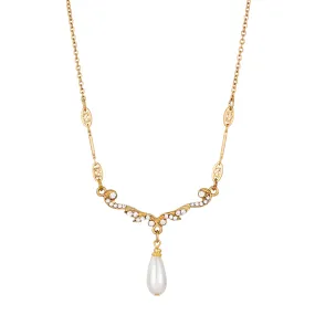 1928 Jewelry Belle Epoch Faux Pearl Teardrop Crystal Necklace 16"   3" Extender