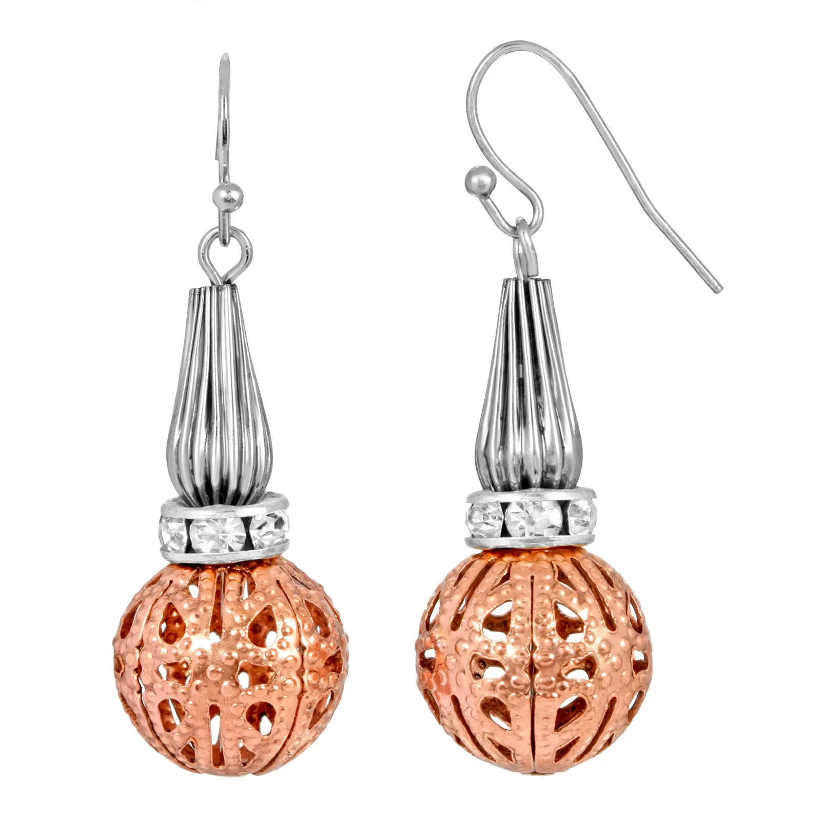 1928 Jewelry Classic Rose Filigree Bead Drop Wire Earrings