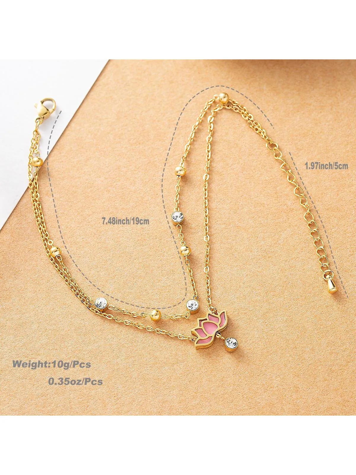 1pc Fashion Stainless Steel Cubic Zirconia & Lotus Decor Layered Anklet For Women For Daily Decoration