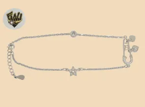 (2-0141-1) 925 Sterling Silver - 1.5mm Rolo Link Zircon Anklet - 9