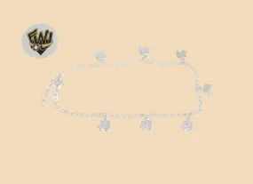 (2-0167-1) 925 Sterling Silver - 2mm Link Charms Anklet - 9