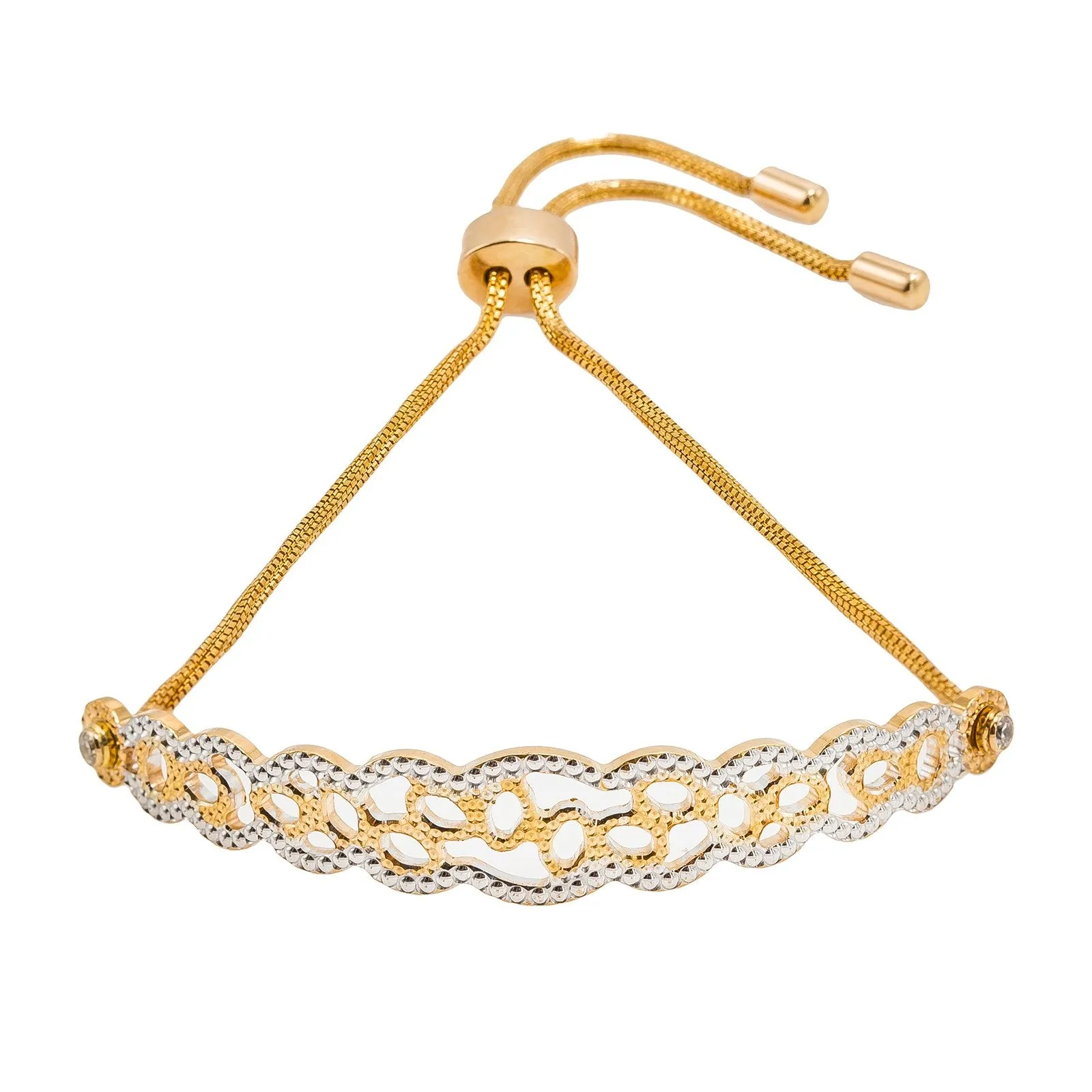 22K Multi Tone Gold Bracelet W/ Long Industrial Design & Drawstring Closure