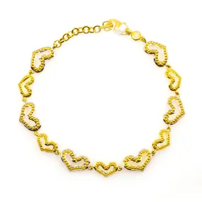 22K Multi Tone Gold Bracelet W/ Open Cut Heart Charms