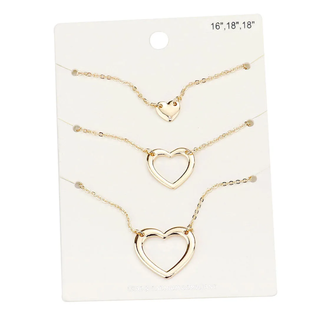 3PCS  Metal Heart Pendant Necklaces