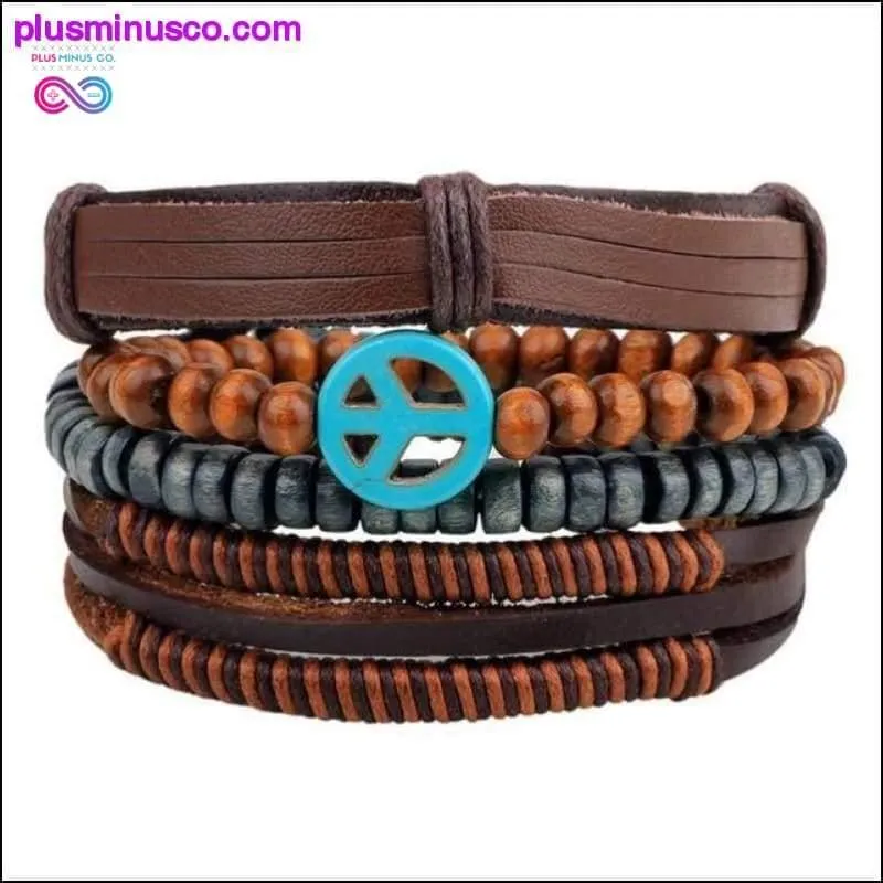 4-6PC Vintage Multilayer Leather Bracelet For Men Fashion