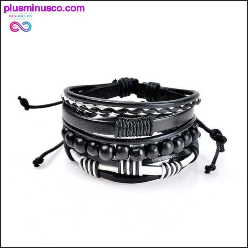 4-6PC Vintage Multilayer Leather Bracelet For Men Fashion