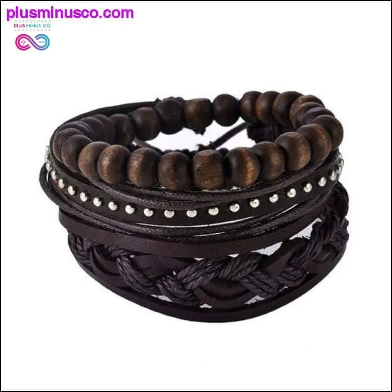 4-6PC Vintage Multilayer Leather Bracelet For Men Fashion