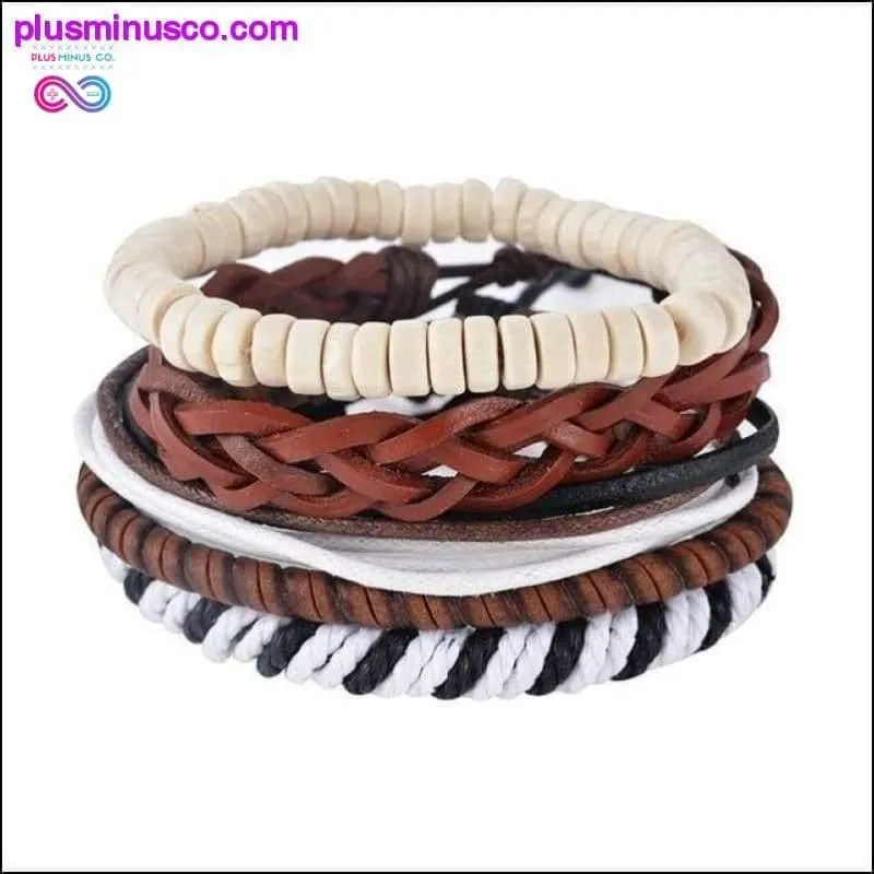 4-6PC Vintage Multilayer Leather Bracelet For Men Fashion