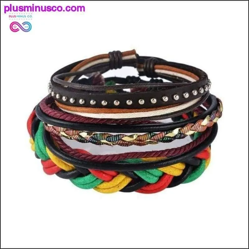 4-6PC Vintage Multilayer Leather Bracelet For Men Fashion