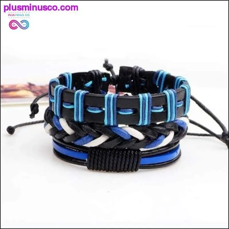 4-6PC Vintage Multilayer Leather Bracelet For Men Fashion