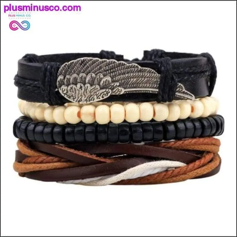 4-6PC Vintage Multilayer Leather Bracelet For Men Fashion