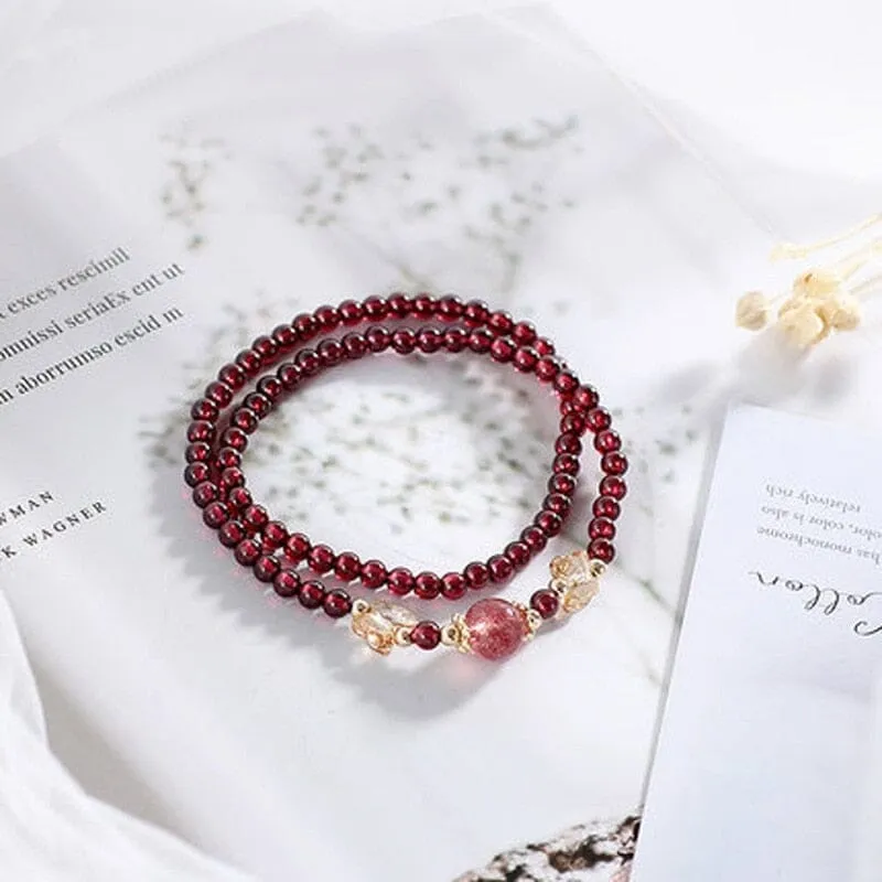 4.5mm Round Two Rows Red Natural Garnet Stone Bracelet