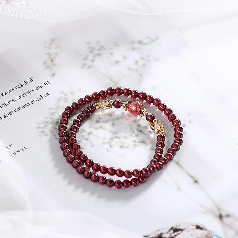 4.5mm Round Two Rows Red Natural Garnet Stone Bracelet