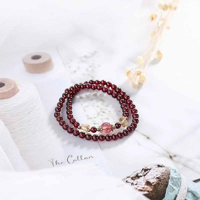 4.5mm Round Two Rows Red Natural Garnet Stone Bracelet