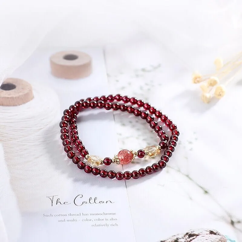 4.5mm Round Two Rows Red Natural Garnet Stone Bracelet